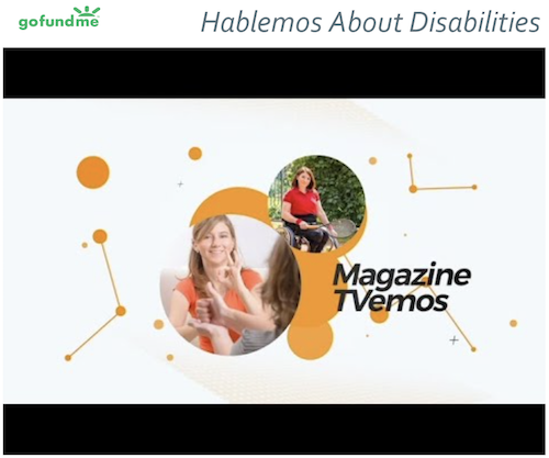 White background. The phrase Magazine TVemos in black letters next to a couple of circles that show the pictures of a woman doing sign language and a woman in a wheelchair.